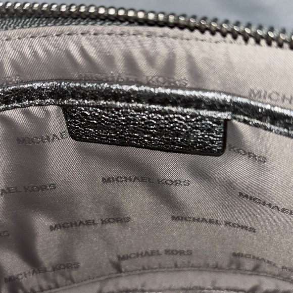 Michael Kors Mini Silver Metallic Pouchette Bag - Picture 6 of 11